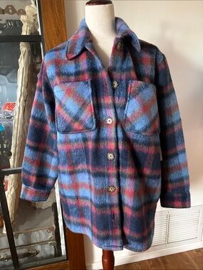 Fuzzy Plaid Coat with Collar, Button-down, and sleeves